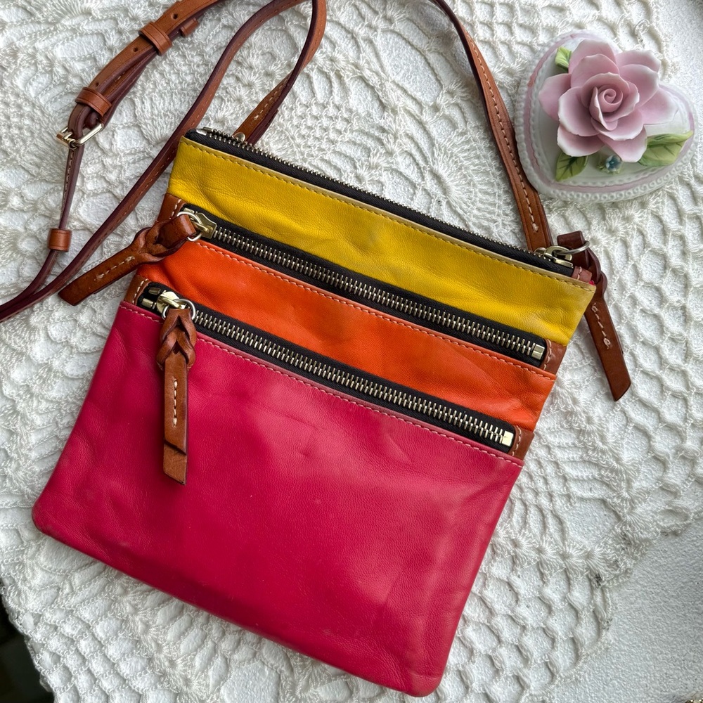 Dooney & Bourke Colorblock Leather Crossbody Bag Pink Orange Yellow Y2K Purse